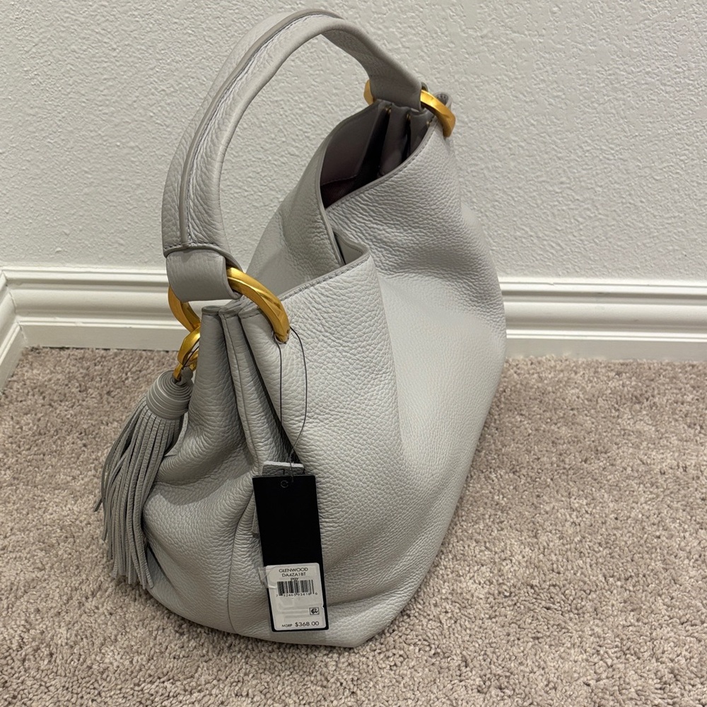 Donna Karan Light Gray Hobo Bag with Tassel - Picture 3 of 5